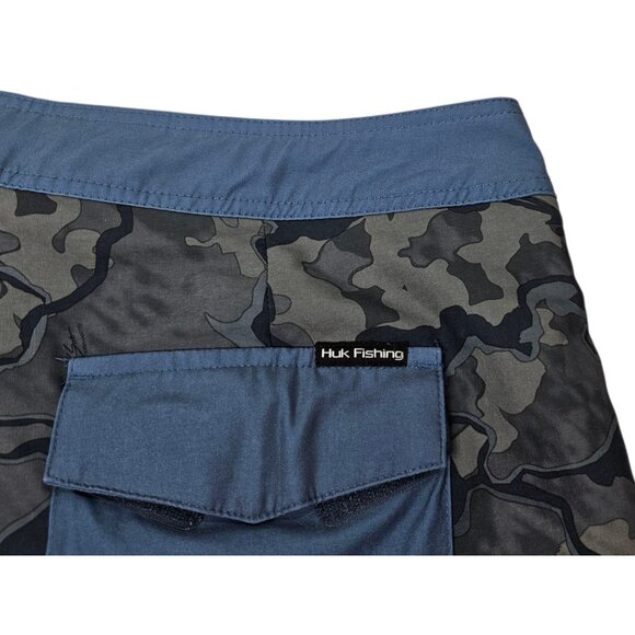Huk Blue Camo Board Shorts Swim Trunks Men's 40 Fishing Performance Stretch - Picture 7 of 10